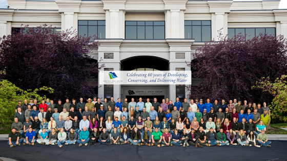Group photo of all Central Utah Water emplyees outside of Head Quarters in Orem, UT.